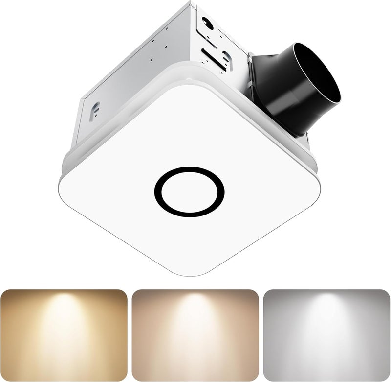 OFANKU مروحة شفط حمام 2 في 1 مع ضوء، مروحة تهوية هادئة 32 واط - 130 CFM و 1.5 سون، ضوء LED 1200 لومن - 3000K/4000K/5000K قابل للتعديل، سهلة التركيب، مراوح حمام للمنزل، الحمام، الفندق، إلخ. - Image 1